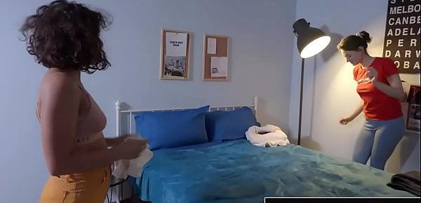 Cute lesbian gets her hairy cunt fingered and fucked with dildo